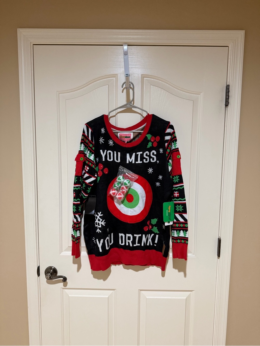 Tipsy Elves Black & Red "You Miss, You Drink" Holiday Sweater